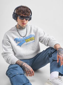 HIGHLANDER - Men Grey Over Sized Drop Shoulder Round Neck Sweatshirt