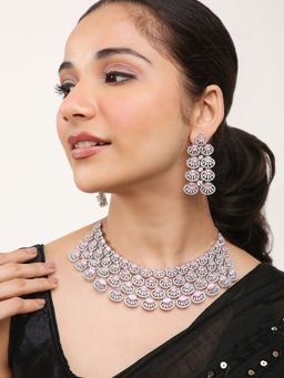 Khushi Jewels - Zircons Diamonds Necklace Set with Baby Pink Stones