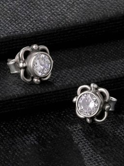 Peora - 925 Sterling Silver CZ Oxidised Crystal Stud Earrings Jewellery-PF59E44W