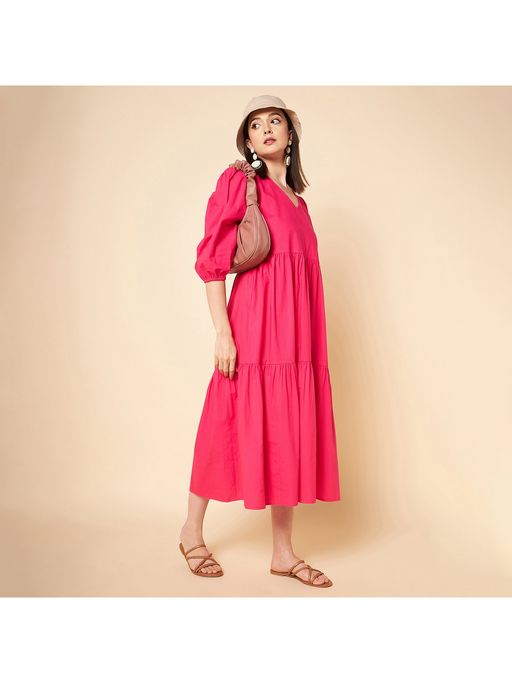 slim fit dress slacks Floral Printed Smocked Fit & Flare Puff Sleeves Maxi Dress XL main image 0
