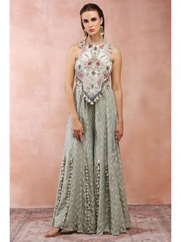 Payal Singhal - Powder Green Applique Embroidered Choli with Sharara (Set of 2)