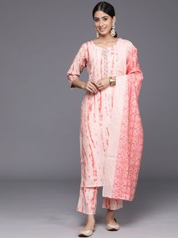 Libas - Women Peach Silk Blend Printed Kurta with Pant and Dupatta (Set of 3)