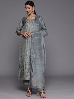 Libas - Women Grey Silk Blend Embroidered Kurta with Pant and Dupatta (Set of 3)