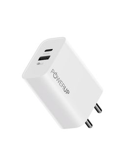 PowerUp - Dual Ports Type-C + USB-A 30W PD with QC 3.0 Wall Charger Adapter - White