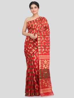 PinkLoom - Women's Soft Cotton Jamdani Saree Without Blouse Piece