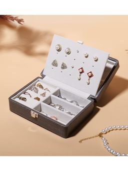 La Trove - Leather Jewellery Box For Earring Rings Necklace Jewellery Holder Organizer Case Grey