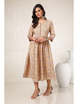 Soch - Yellow Floral Printed Cotton Kalamkari Midi Dress