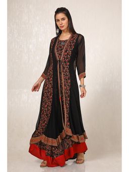 Soch - Black Georgette Floral Print Dress with Belt (Set of 2)