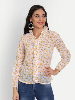 Masakali.Co - Women Yellow Floral Print Georgette Shirt Style Top
