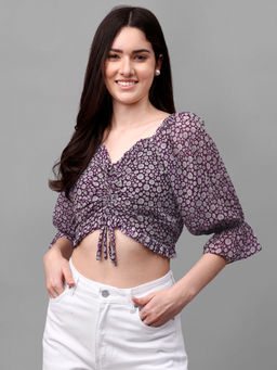 Masakali.Co - Floral Print Sweetheart Neck Georgette Crop Top