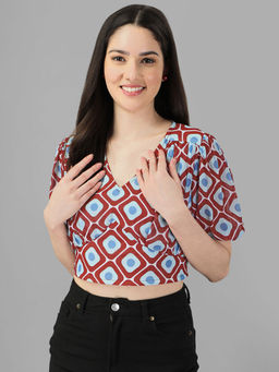 Masakali.Co - Geometric Print Blouson Crop Top