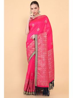 Soch - Women Pink Silk Embroidery Saree with Unstitched Blouse