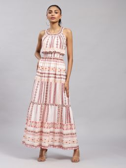 Label Ritu Kumar - Pink Geometric Print Halter Long Dress