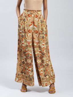 Label Ritu Kumar - Khaki Printed Palazzo