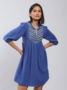 Label Ritu Kumar - Blue Embroidered Short Dress
