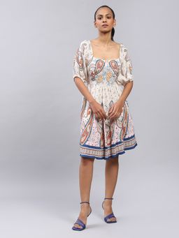 Label Ritu Kumar - Ecru Paisley Print Short Dress