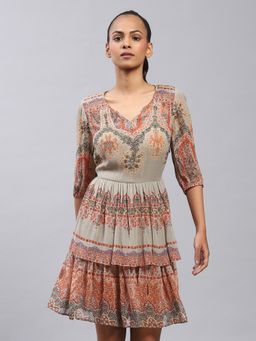 Label Ritu Kumar - Olive Printed Short Dress