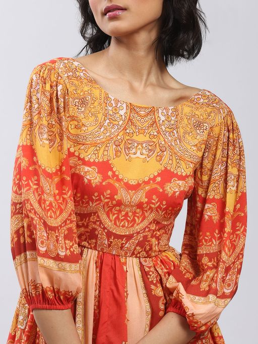 ritu kumar orange dress Buy Orange Chiffon Embroidery Round Parker Art Bloom Print Yoke Tiered Midi Dress For Women by Ritu Kumar, Ri.Ritu Kumar, aarke Ritu Kumar Online at Aza Fashions