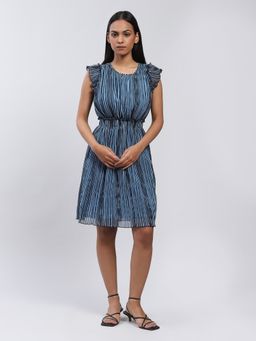 Label Ritu Kumar - Navy Blue Striped Short Dress
