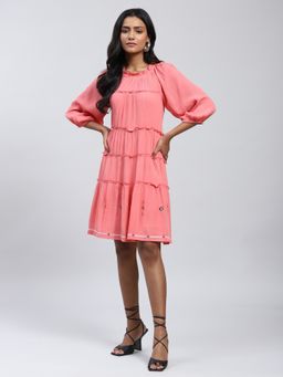 Label Ritu Kumar - Coral Gathered Short Dress