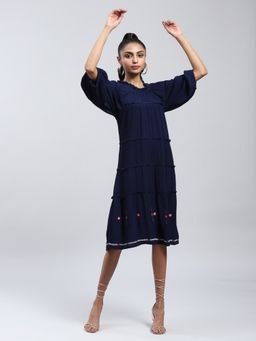 Label Ritu Kumar - Navy Gathered Midi Dress