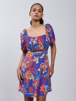 Label Ritu Kumar - Blue Floral Print Short Dress