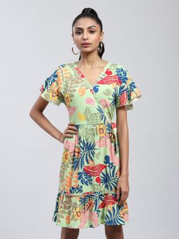 Label Ritu Kumar - Mint Floral Printed Short Dress