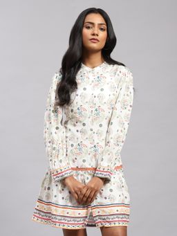 Label Ritu Kumar - White Printed Short Dress with Inner (Set of 2)