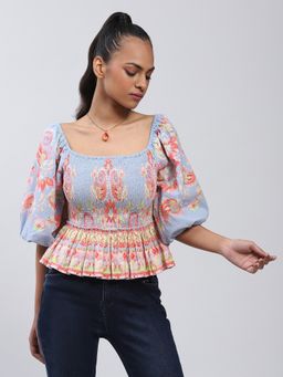 Label Ritu Kumar - Blue Floral Print Top