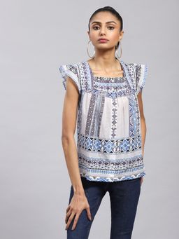 Label Ritu Kumar - Blue Geometric Print Top