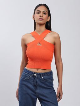 Label Ritu Kumar - Orange Criss Cross Crop Top