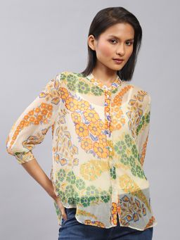 Label Ritu Kumar - Ecru Floral Print Shirt with Inner (Set of 2)