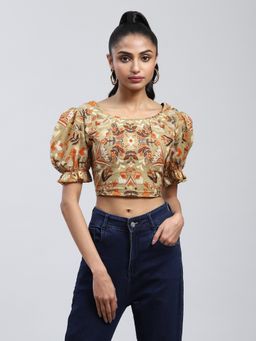 Label Ritu Kumar - Khaki Printed Crop Top