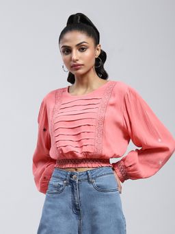 Label Ritu Kumar - Pink Embroidered Crop Top