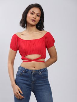 Label Ritu Kumar - Pink Crop Top with Wrap Up Details