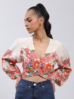 Label Ritu Kumar - Ecru Floral Print Crop Top