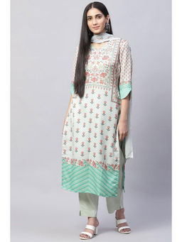 Biba - Pastel Green Cotton Blend Unstitched Suit (Set of 3)