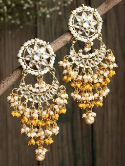 Karatcart - Yellow Crystal and Pearl Kundan Dangler Earrings for Women