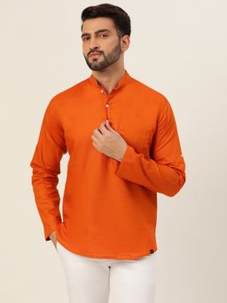JAVINISHKA - Premium Rust Textured Cotton Linen Short Kurta