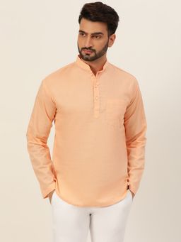 JAVINISHKA - Premium Peach Textured Cotton Linen Short Kurta