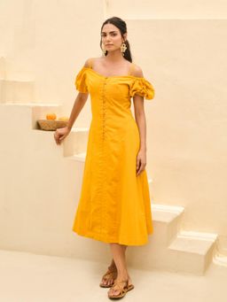 MoonTara - Tangerine Yellow A-Line Dress