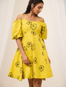 MoonTara - Yellow Short Floral Dress