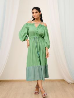 MoonTara - Sea Green Dress with Balloon Sleeves