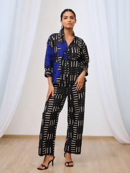 MoonTara - Black Cotton Printed Embroidered Co-Ord (Set of 2)