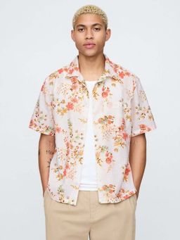 GAP - Men White Floral Print Half Sleeve Camp Shirt