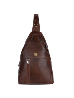HiLEDER - Pure Leather 17" Sling Cross Body Travel Chest Bag For Men Women Coffee