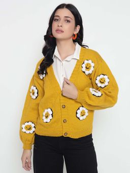 SUGERCANDY - Smiley Mustard Handmade Cardigan