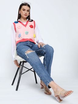 SUGERCANDY - Peach Daisy Handmade Sweater