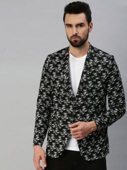 SHOWOFFFF - Men Notched Lapel Single-Breasted Black Printed Blazer