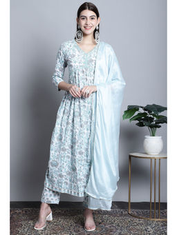 Rajnandini - Womens White Pure Cotton Jaipuri Printed Kurta Pant with Dupatta (Set of 3)